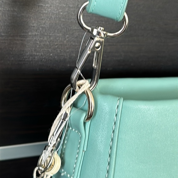 Valentino Orlandi Teal Vegan Leather Embossed Logo Crossbody Bag with Coin Purse - Picture 7 of 16